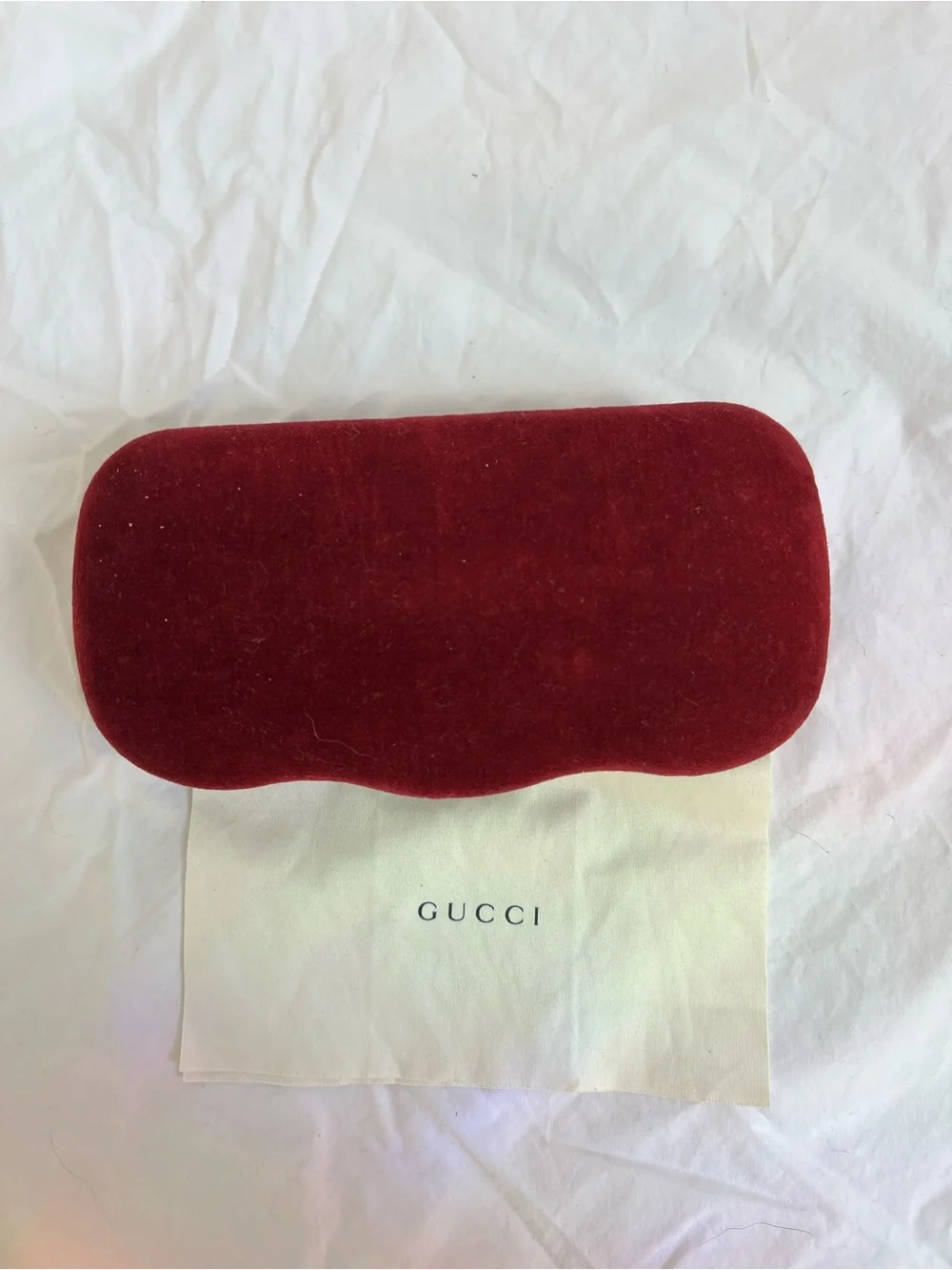 Gucci Burgundy Velvet Hard Sunglasses Eyeglasses Case + Cleaning Cloth